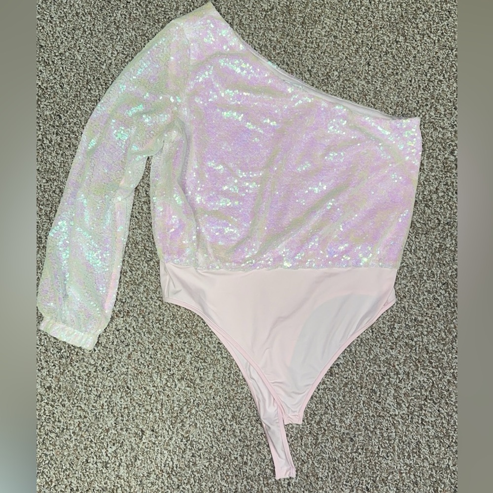 Sequin one shoulder body suit